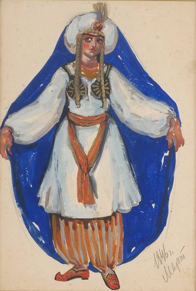 Custume design for Puskin play  (Princess) 1946 gouache 32x22